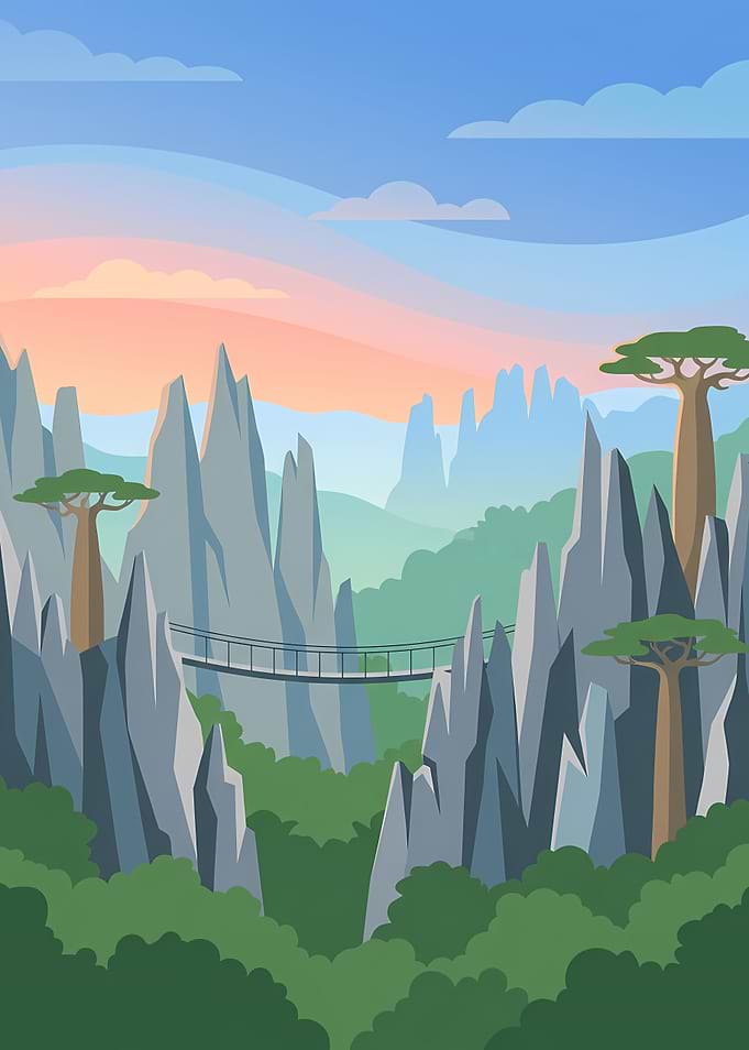 Tsingy de Bemaraha Landscape Illustration