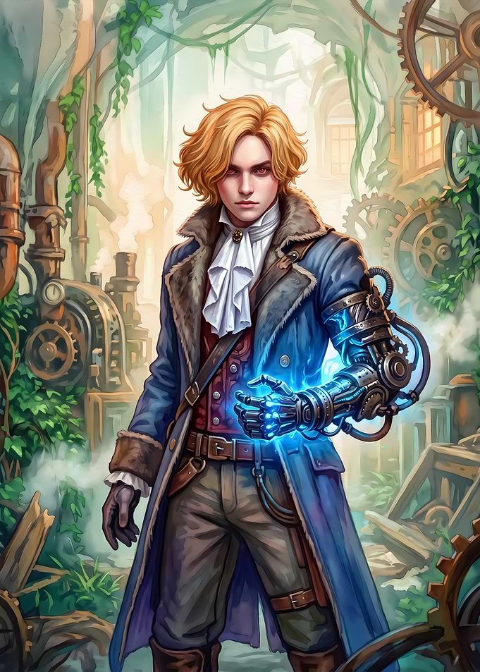 Adventurer with Glowing Mechanical Arm