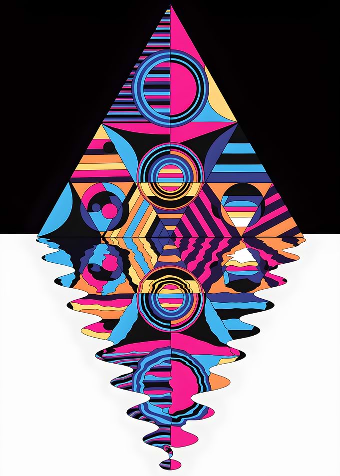Kaleidoscopic Triangle Reflection — Neon Geometric Abstraction