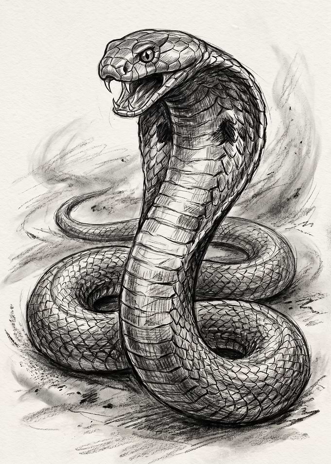 Detailed Pencil Sketch of Cobra