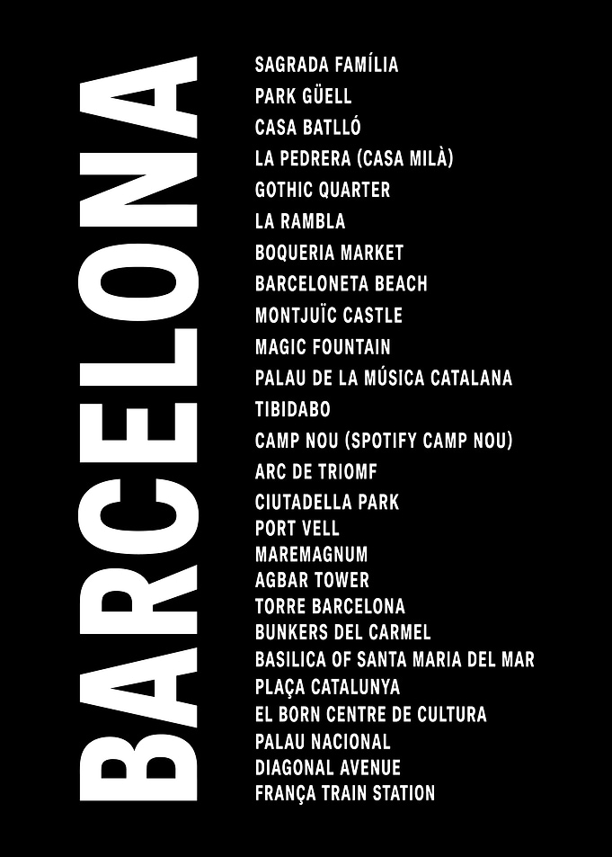 Barcelona City Landmarks Typography Poster