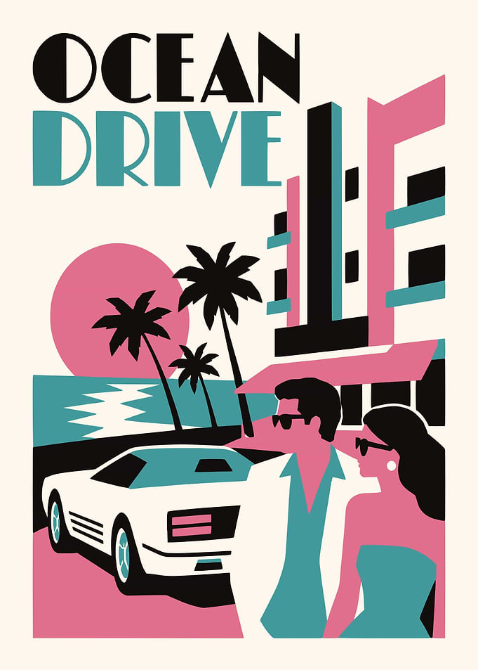 Ocean Drive Miami Retro Poster