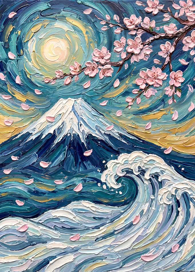 Impressionist Mount Fuji and Cherry Blossoms