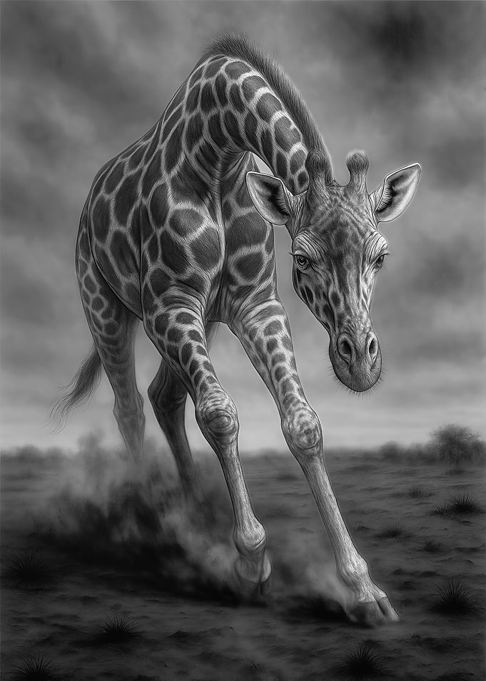 Dramatic Black and White Giraffe Portrait