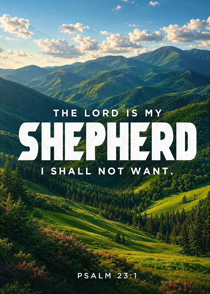 Psalm 23:1 - The Lord Is My Shepherd; I Shall Not Want - Inspirational Mountain Landscape Poster - Psalm 23