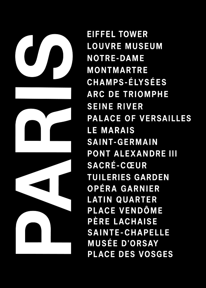 Paris Landmarks Typography Poster