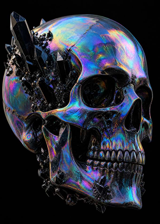 Iridescent Crystal Encrusted Human Skull