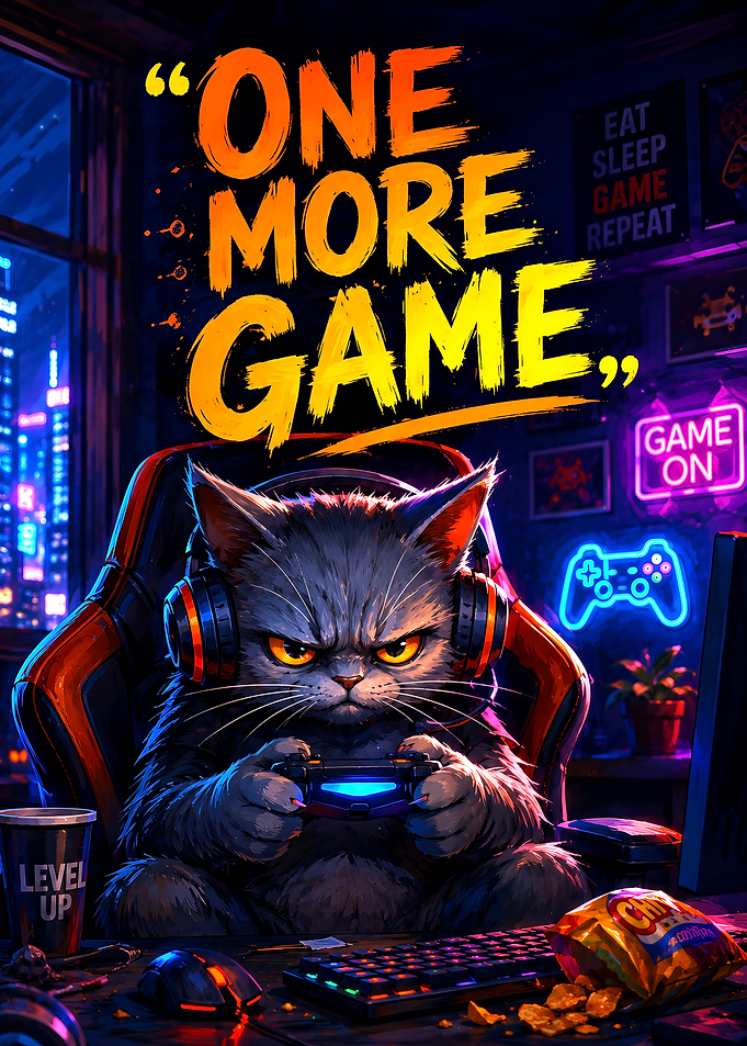 One More Game Gaming Cat