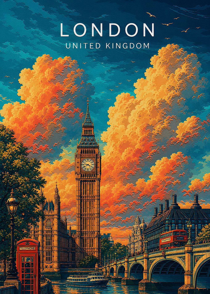 London Big Ben Sunset Travel Poster