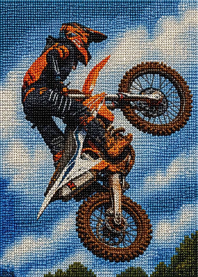 Motocross Rider Mid-Air Cross Stitch