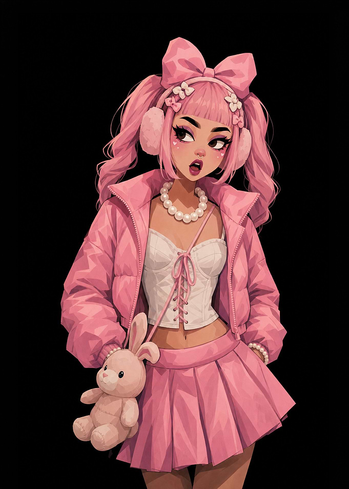 Pink Aesthetic Anime Girl with Bunny