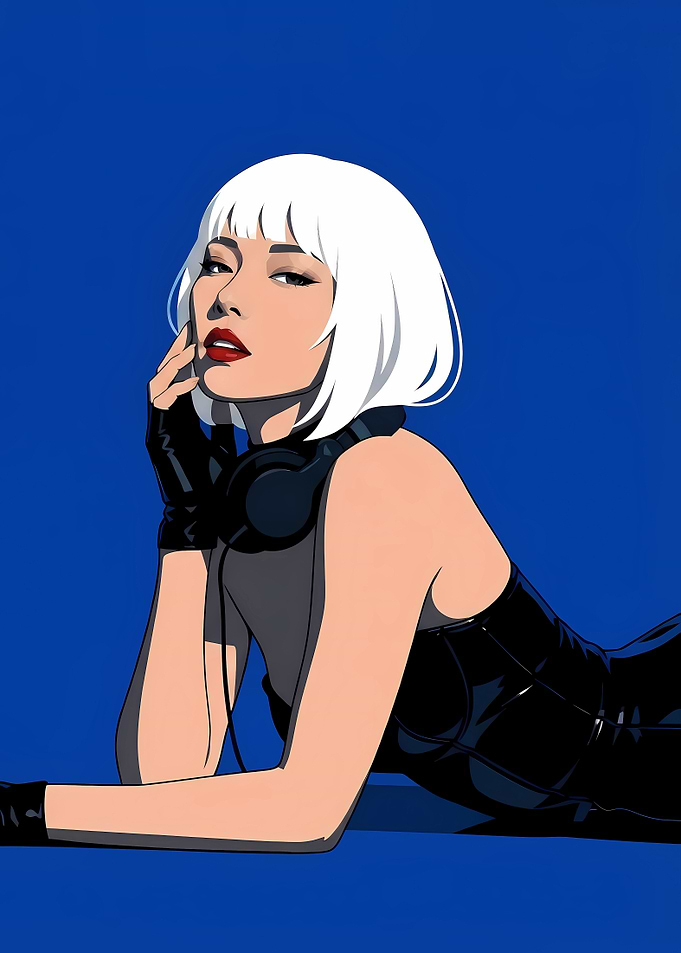 Stylish DJ Woman with White Bob Hair