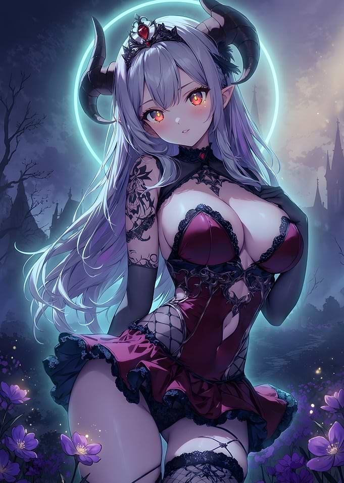 Anime Succubus Queen in Dark Garden