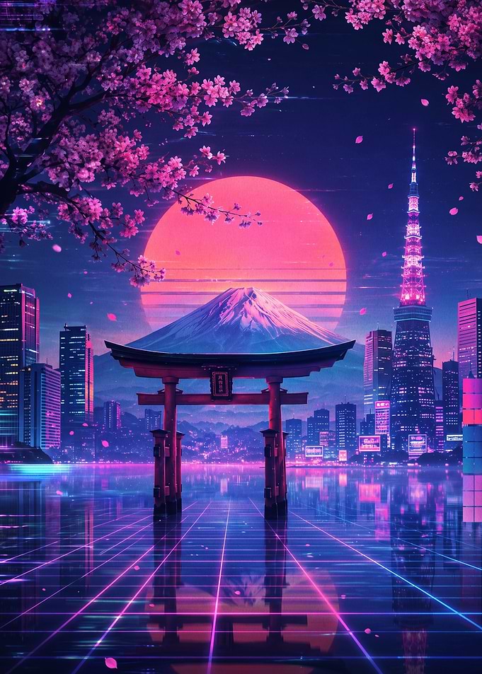 Cyberpunk Tokyo with Mount Fuji
