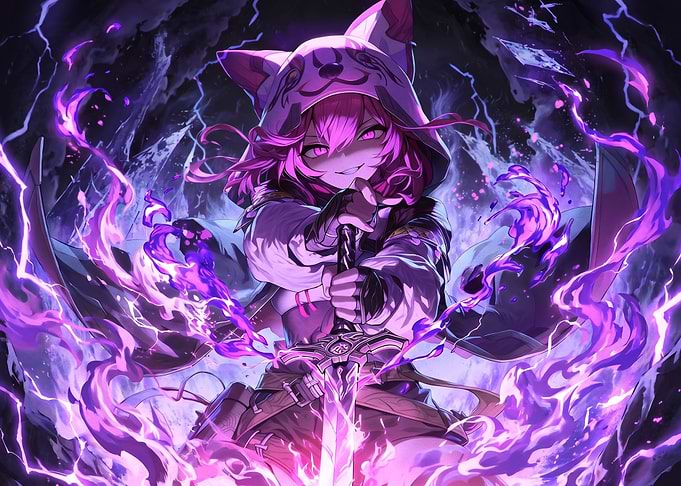 Anime Girl with Purple Magic Sword