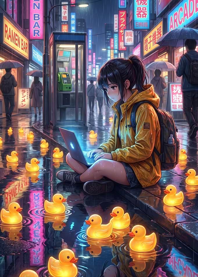 Anime Girl with Rubber Ducks