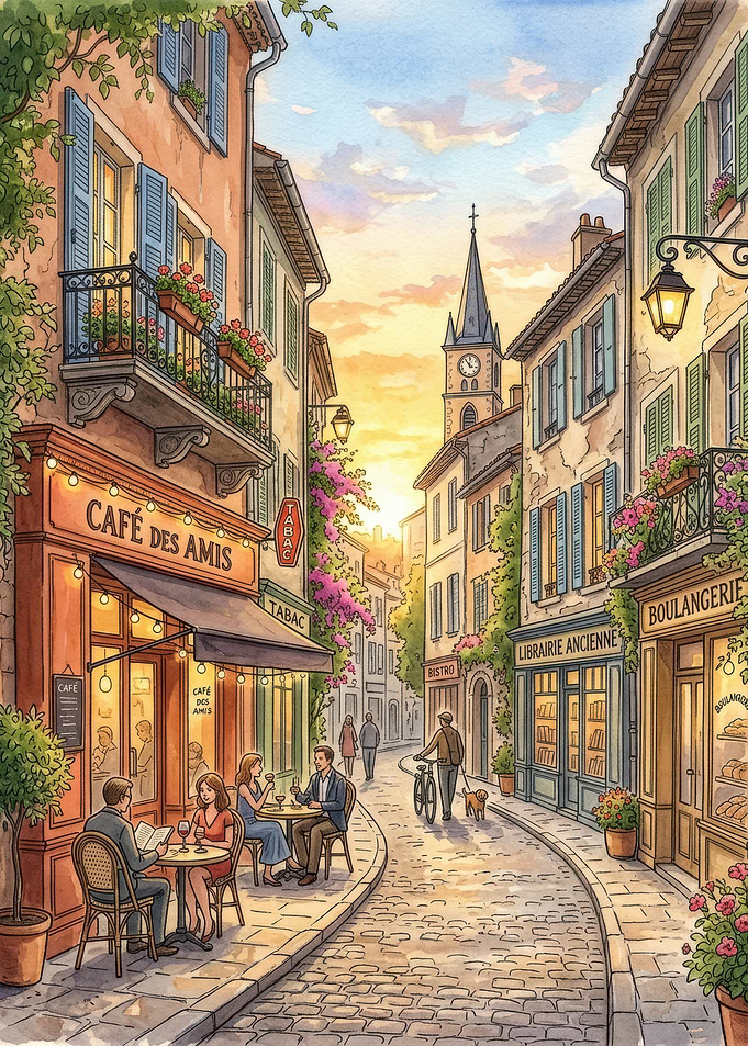Charming French Street Cafe Scene