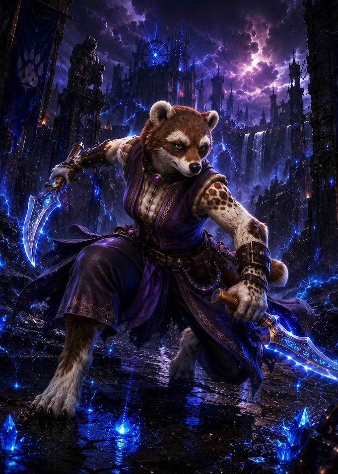Anthropomorphic Raccoon Warrior in Fantasy Setting