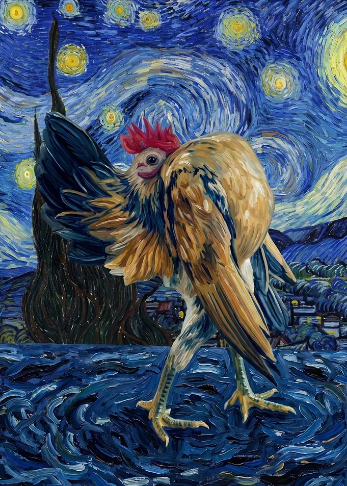 Rooster in Starry Night Style