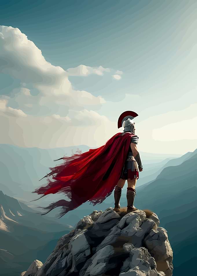 Roman Centurion Standing on Mountain Peak