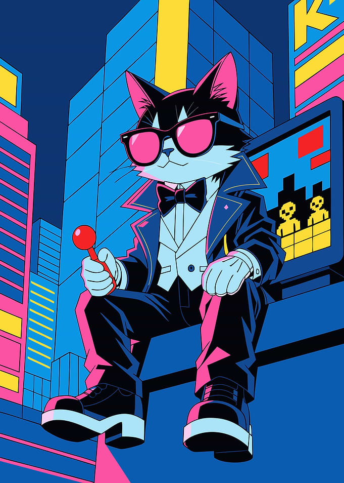 Cool Cat Gamer in Neon City