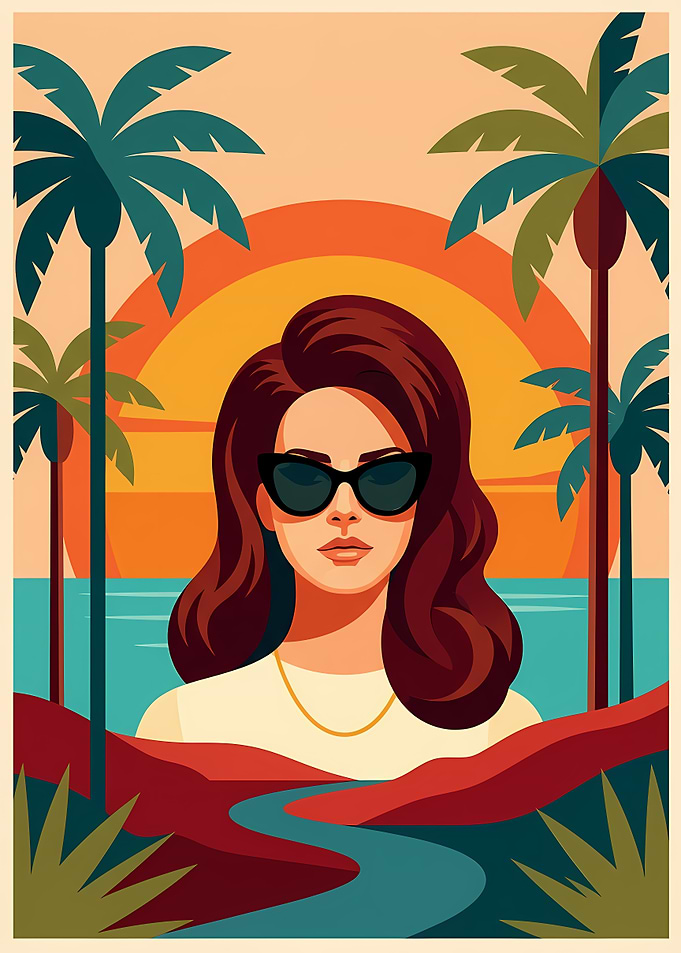 Lana Del Rey Retro Sunset Portrait