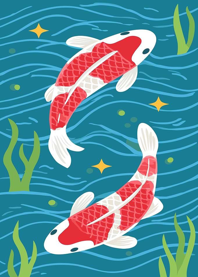 Two Koi Fish Swimming Illustration