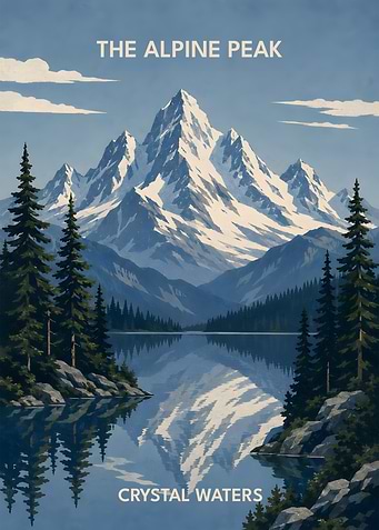 Alpine Peak Crystal Waters Travel Poster