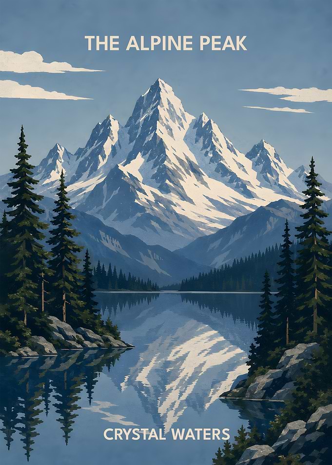 Alpine Peak Crystal Waters Travel Poster