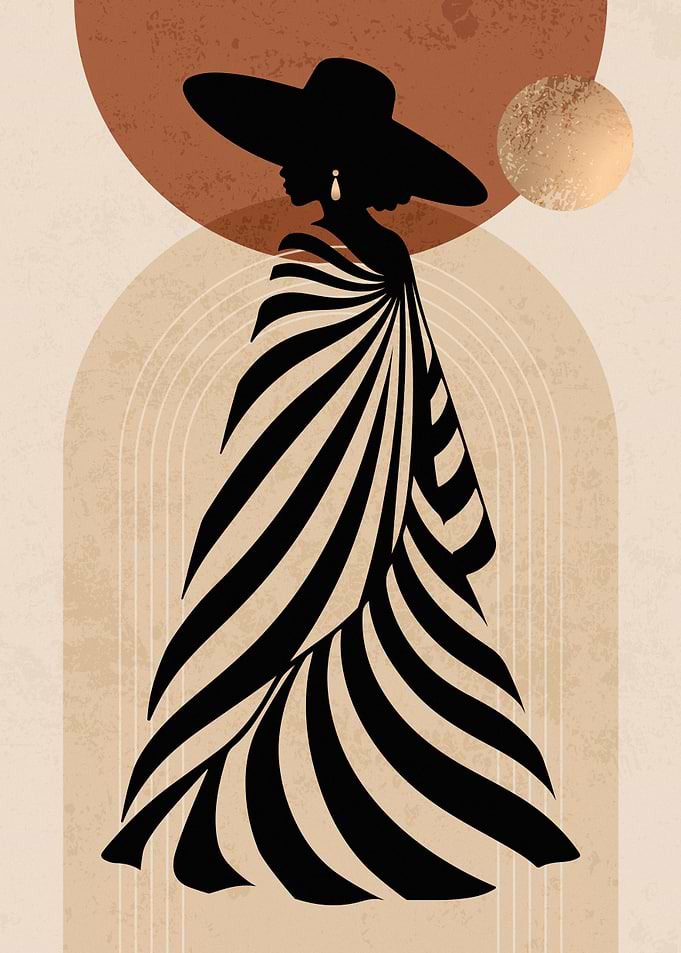 Minimalist Abstract Woman in Striped Dress