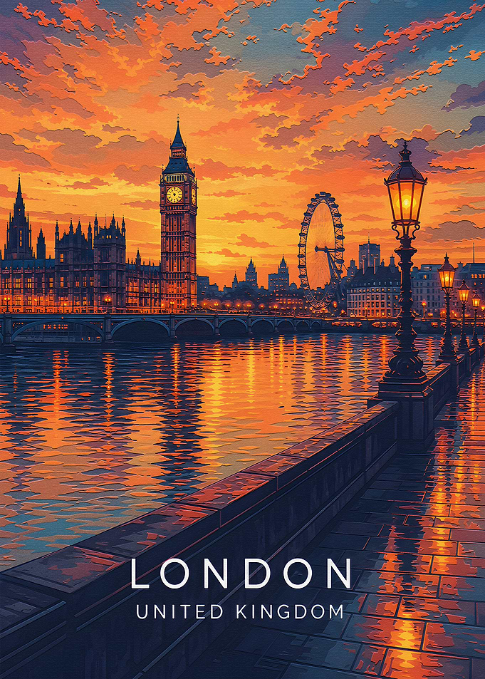 London Sunset Cityscape Travel Poster