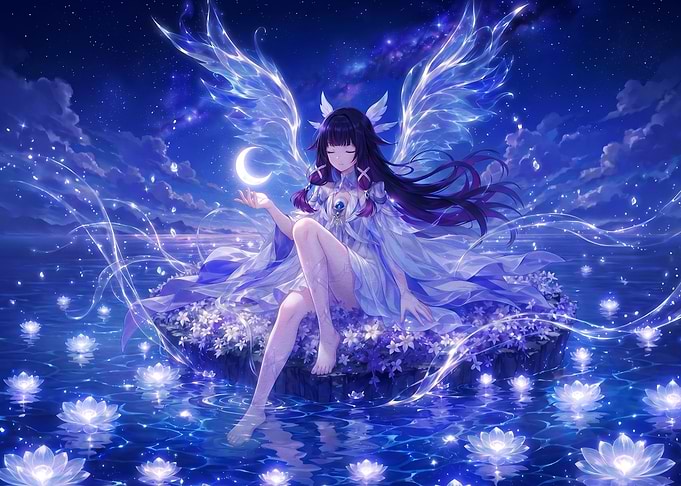 Celestial Fairy on Moonlit Water