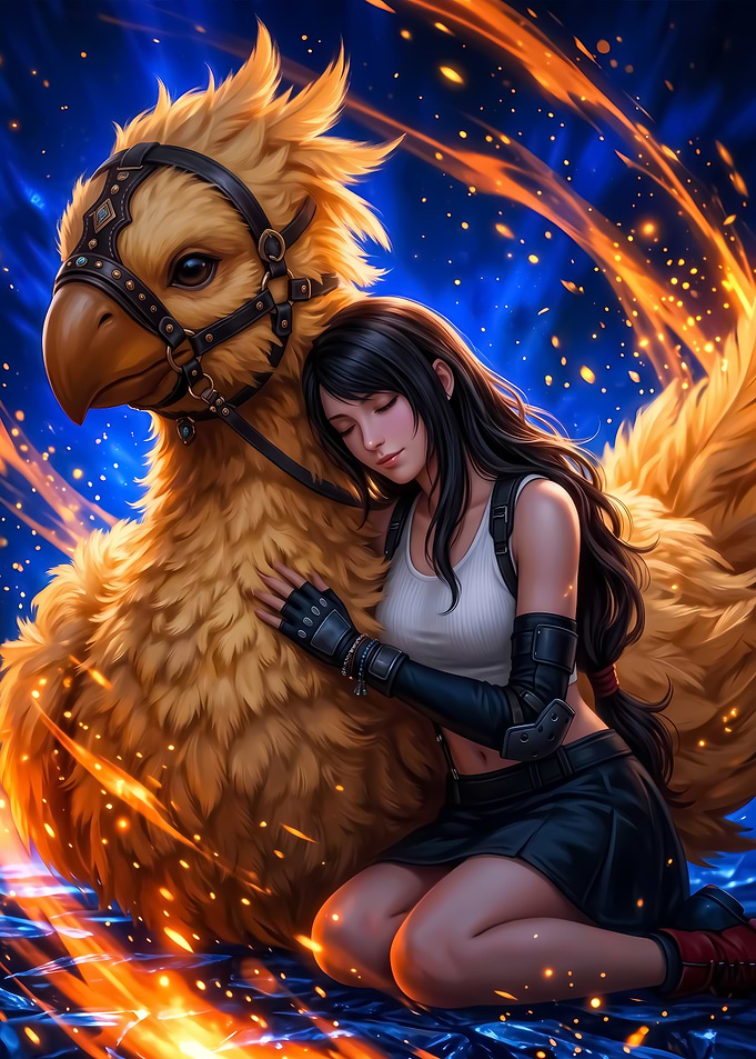 Tifa Lockhart and Chocobo Embrace