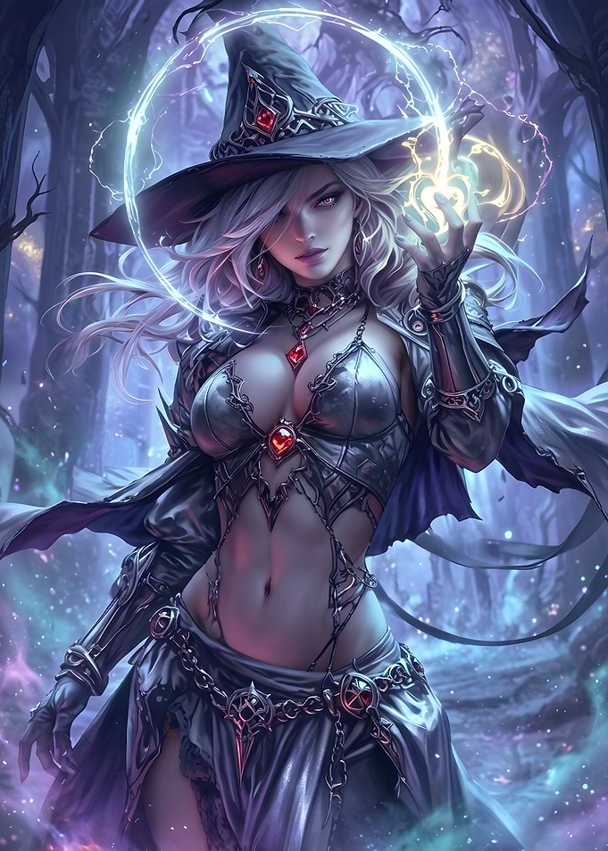 Enchanting Sorceress in Dark Forest