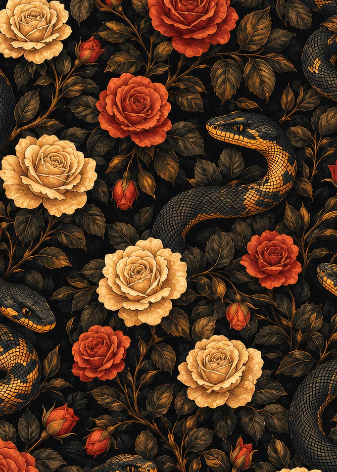 Snakes and Roses Botanical Pattern