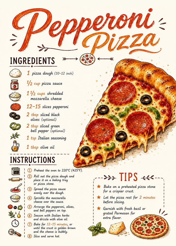 Pepperoni Pizza Recipe Infographic Poster