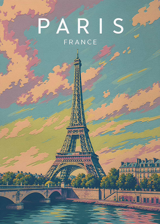 Vintage Style Paris France Travel Poster