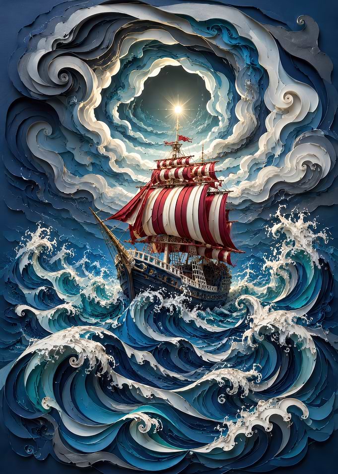 Colossal Waves Monstrous Clouds Sailing Ship