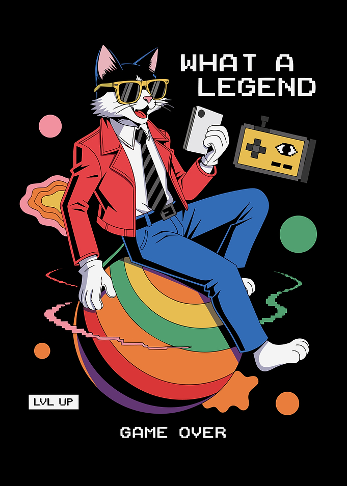 Cool Retro Gaming Cat Illustration