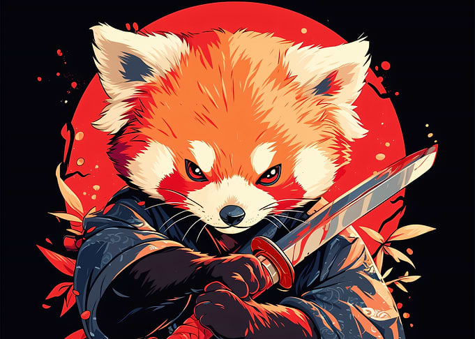 Fierce Red Panda Samurai Warrior