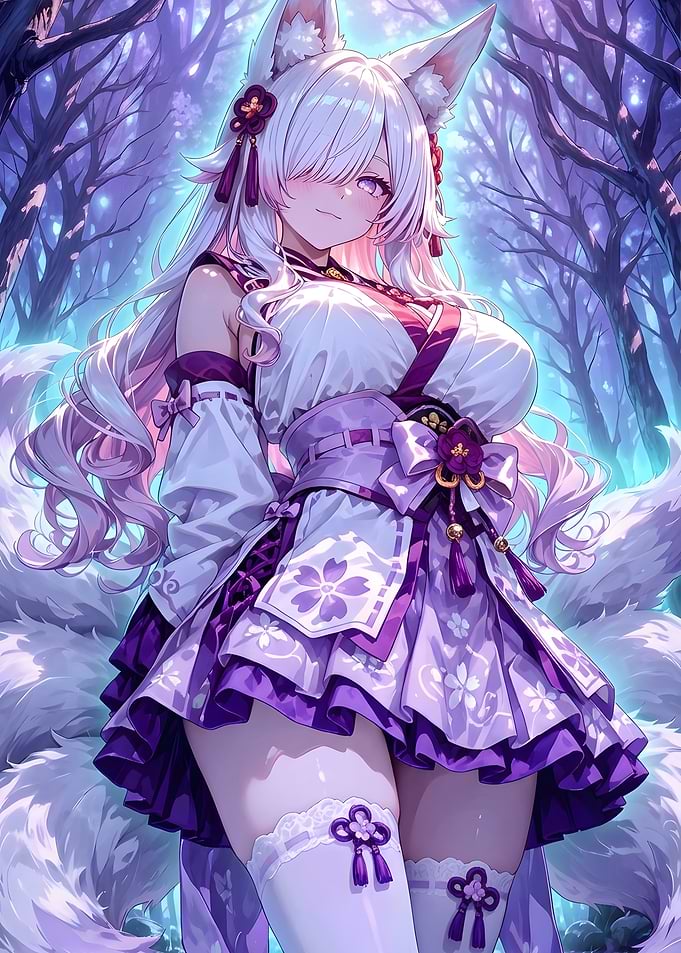 Anime Fox Girl in Purple Kimono