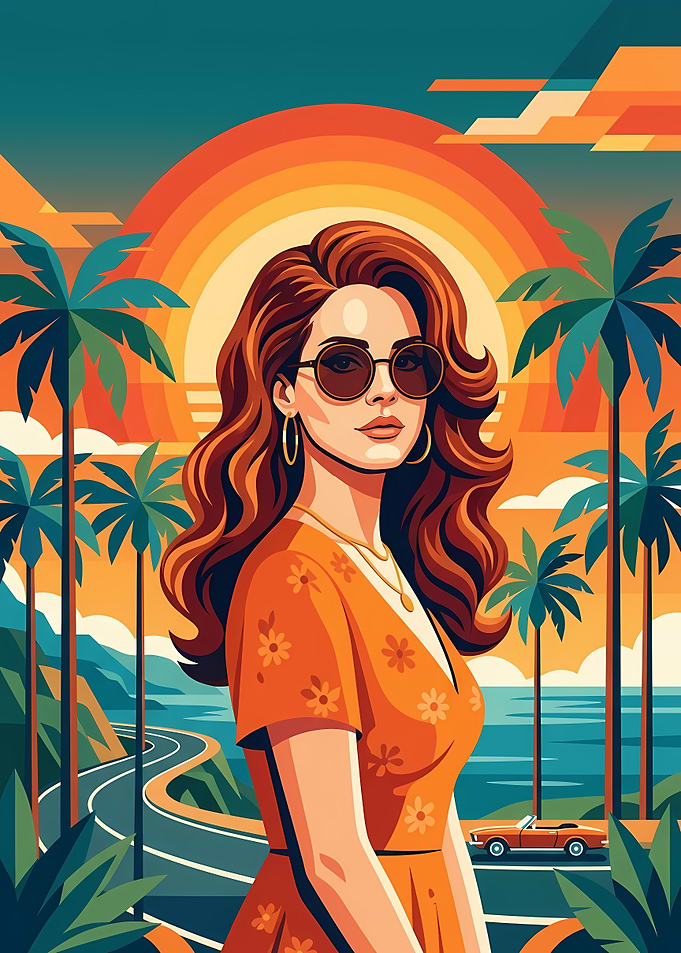 Lana Del Rey Retro Sunset Portrait