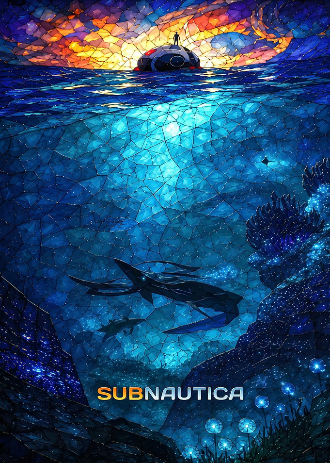 Subnautica Stained Glass Underwater Scene