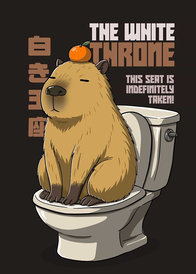 The White Throne Capybara Sitting on a Toilet