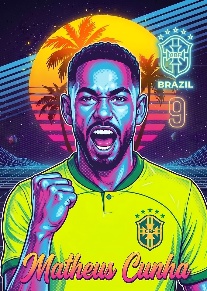 Matheus Cunha Synthwave Brazil Soccer Poster
