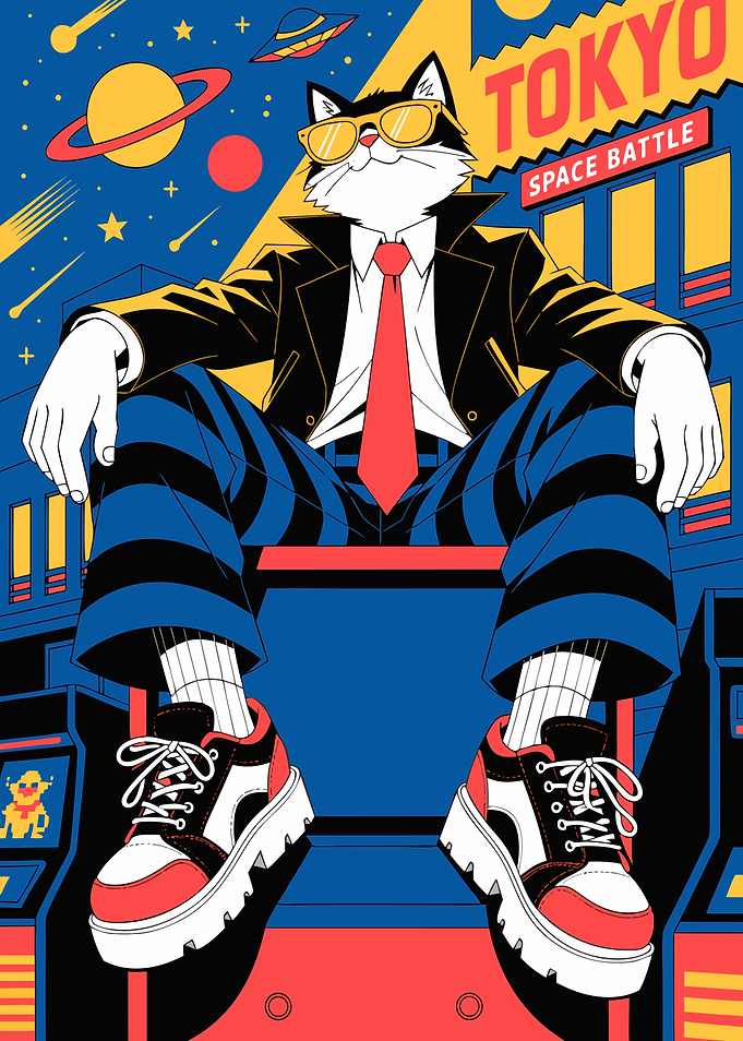 Cool Cat Gamer Tokyo Space Battle