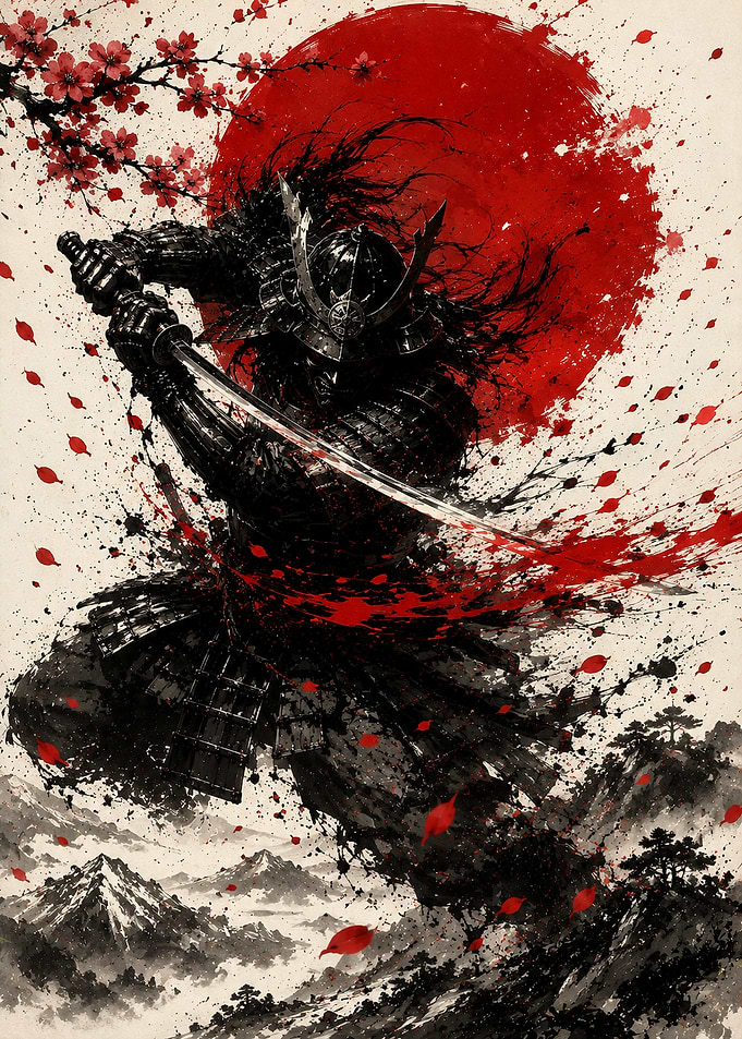 Samurai Warrior with Red Sun