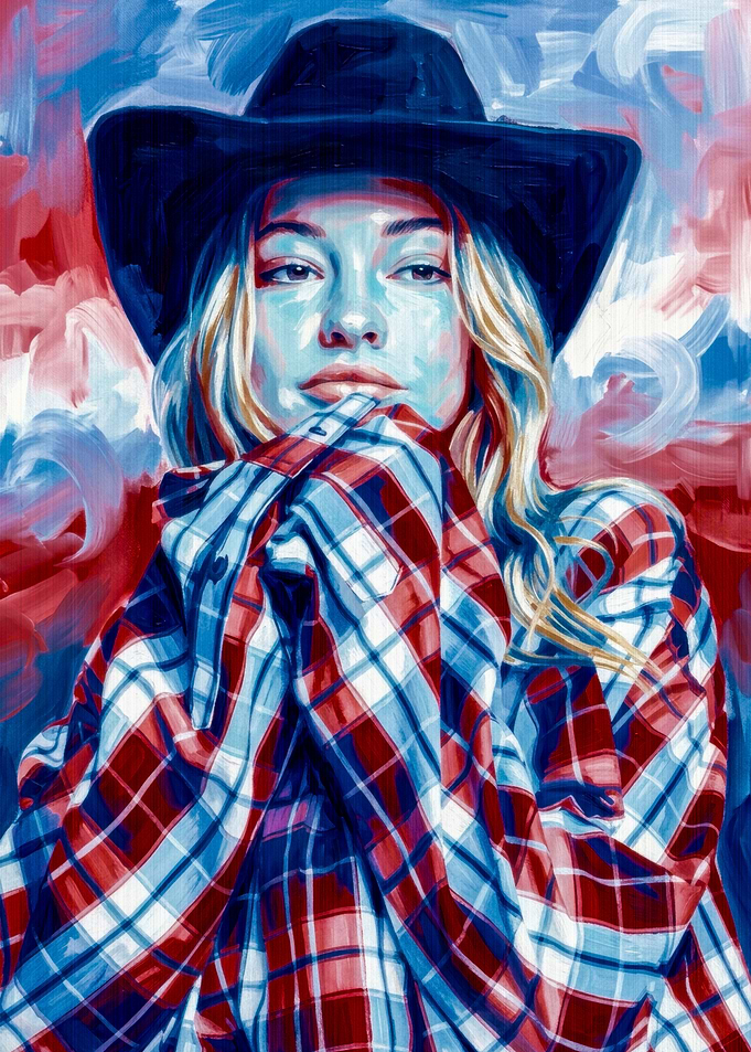 Cowgirl Portrait in Red and Blue