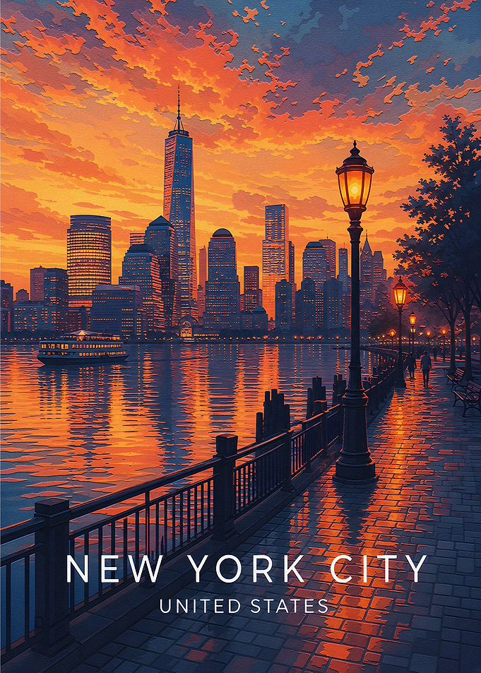 New York City Sunset Skyline Poster