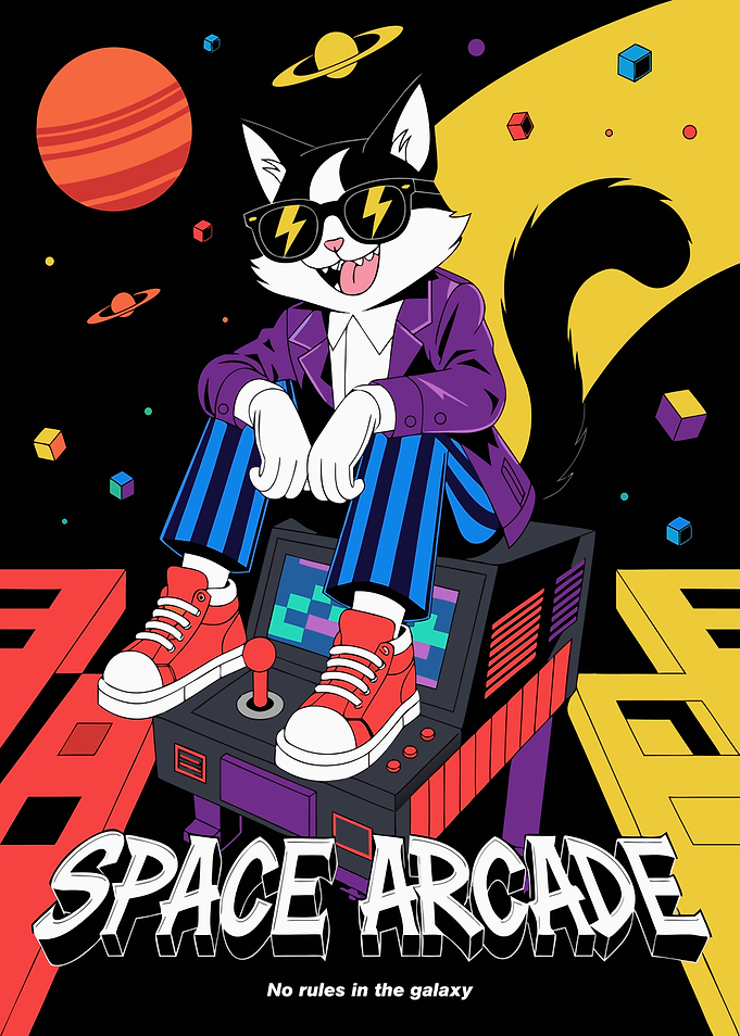 Space Arcade Retro Cat Poster